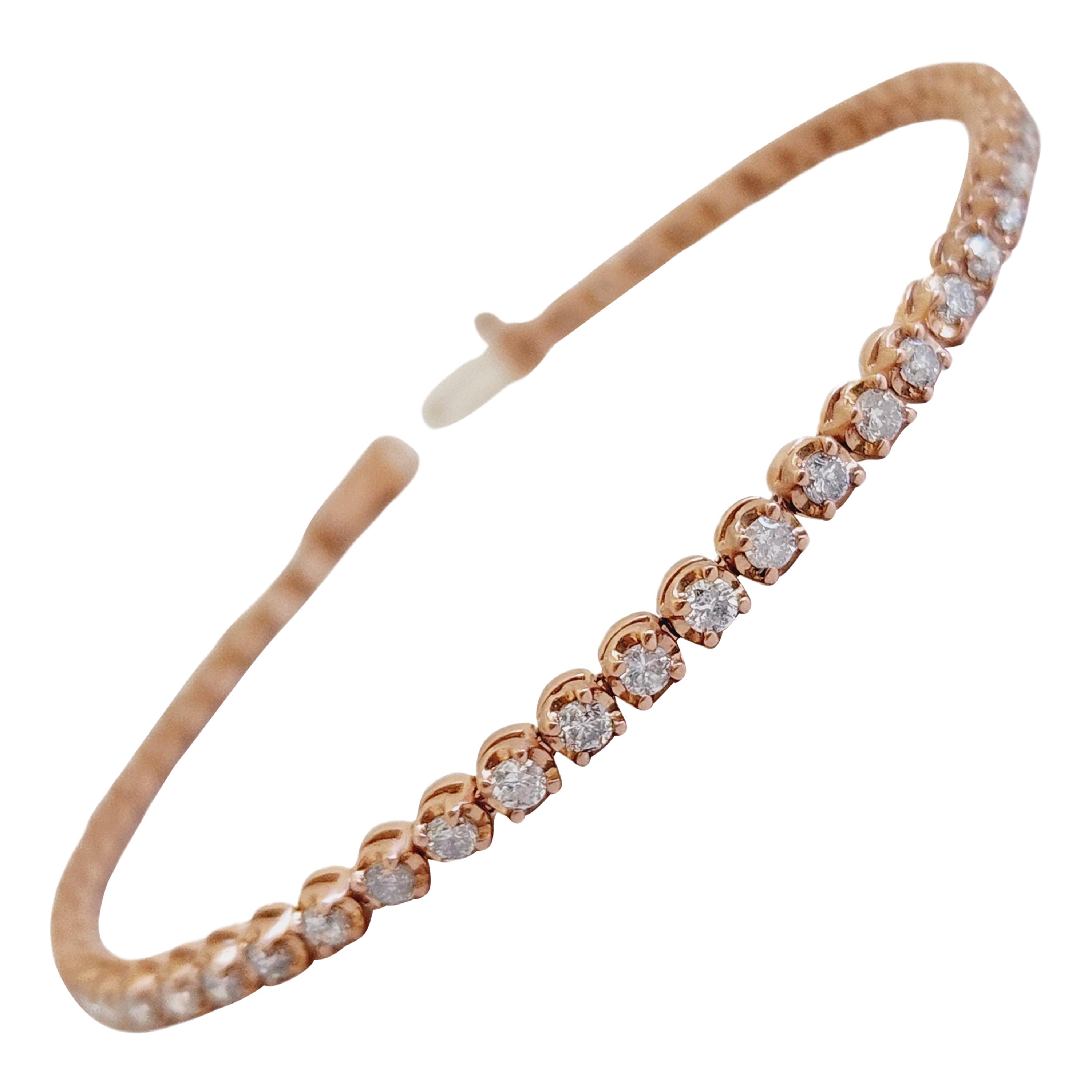 Bracelet tennis coupe-douce en or rose 14 carats et diamants naturels de 2,38 carats en vente