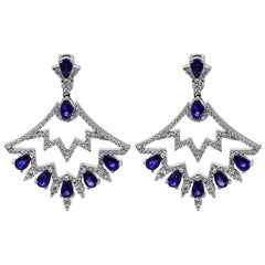 Boucles d'oreilles saphir bleu chandelier diamant