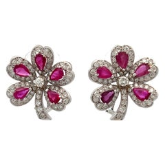 Vintage Ruby and Diamond Clover Earrings 