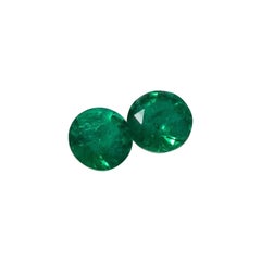 Round Green Emerald Studs in 18k Yellow Gold