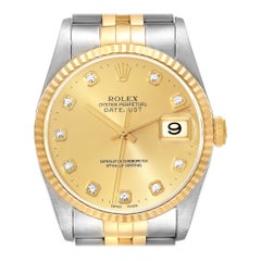 Rolex Datejust Diamond Dial Steel Yellow Gold Mens Watch 16233 Box Papers