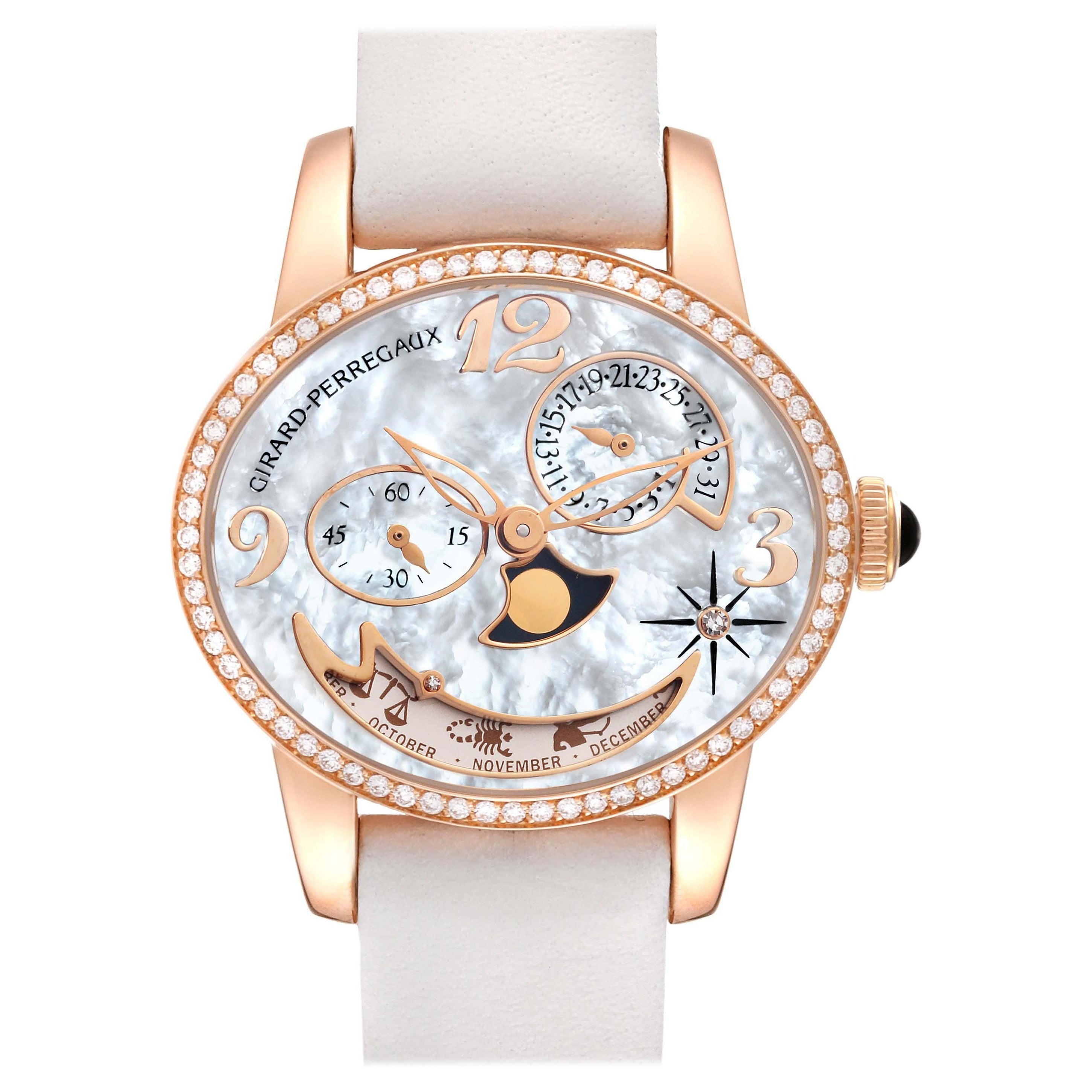Girard Perregaux Cat's Eye Rose Gold Mother Of Pearl Diamond Ladies Watch 80483 For Sale