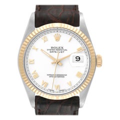 Rolex Montre Datejust vintage en acier et or jaune avec cadran romain blanc, pour hommes 16013