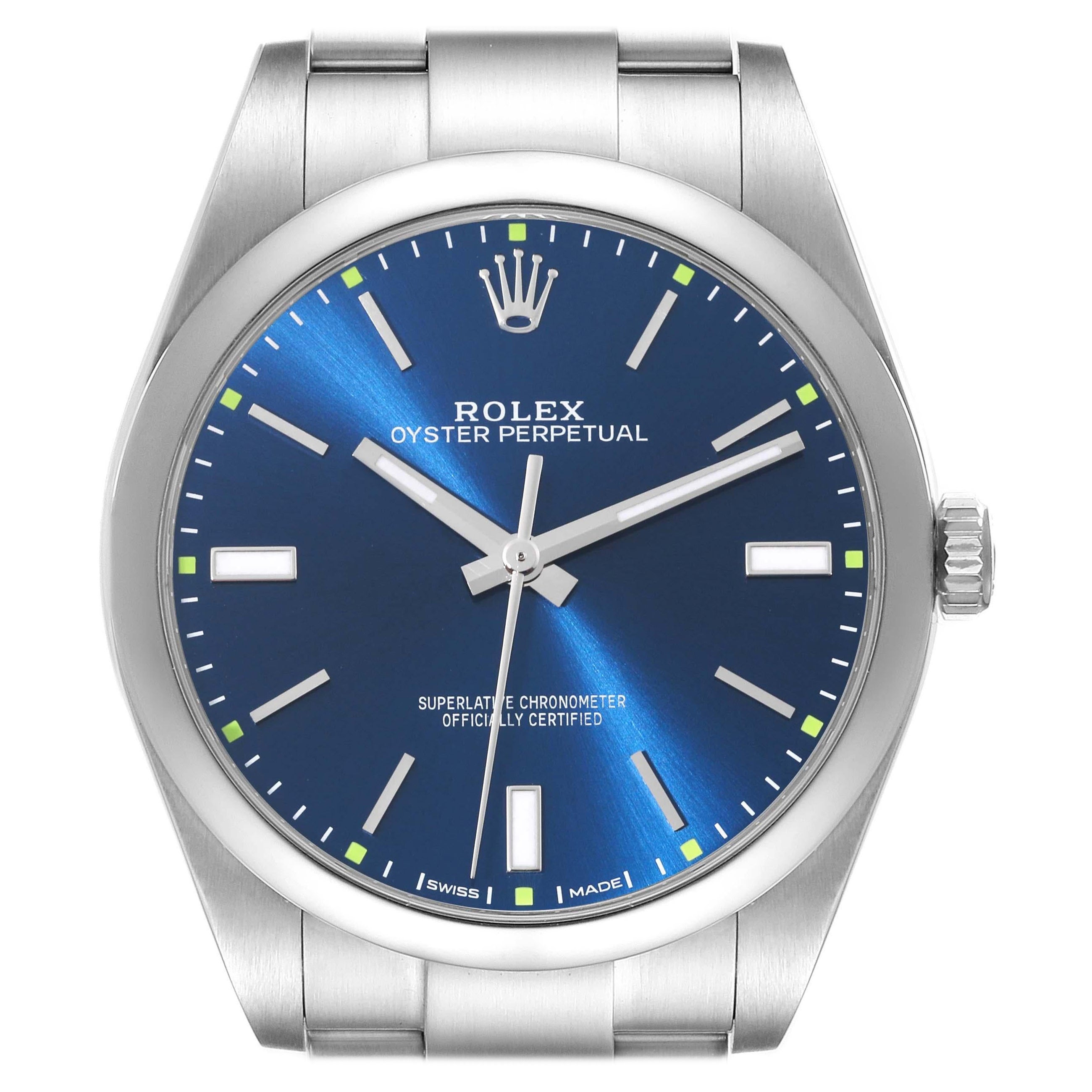 Rolex Oyster Perpetual 39mm Blue Dial Steel Mens Watch 114300 For Sale