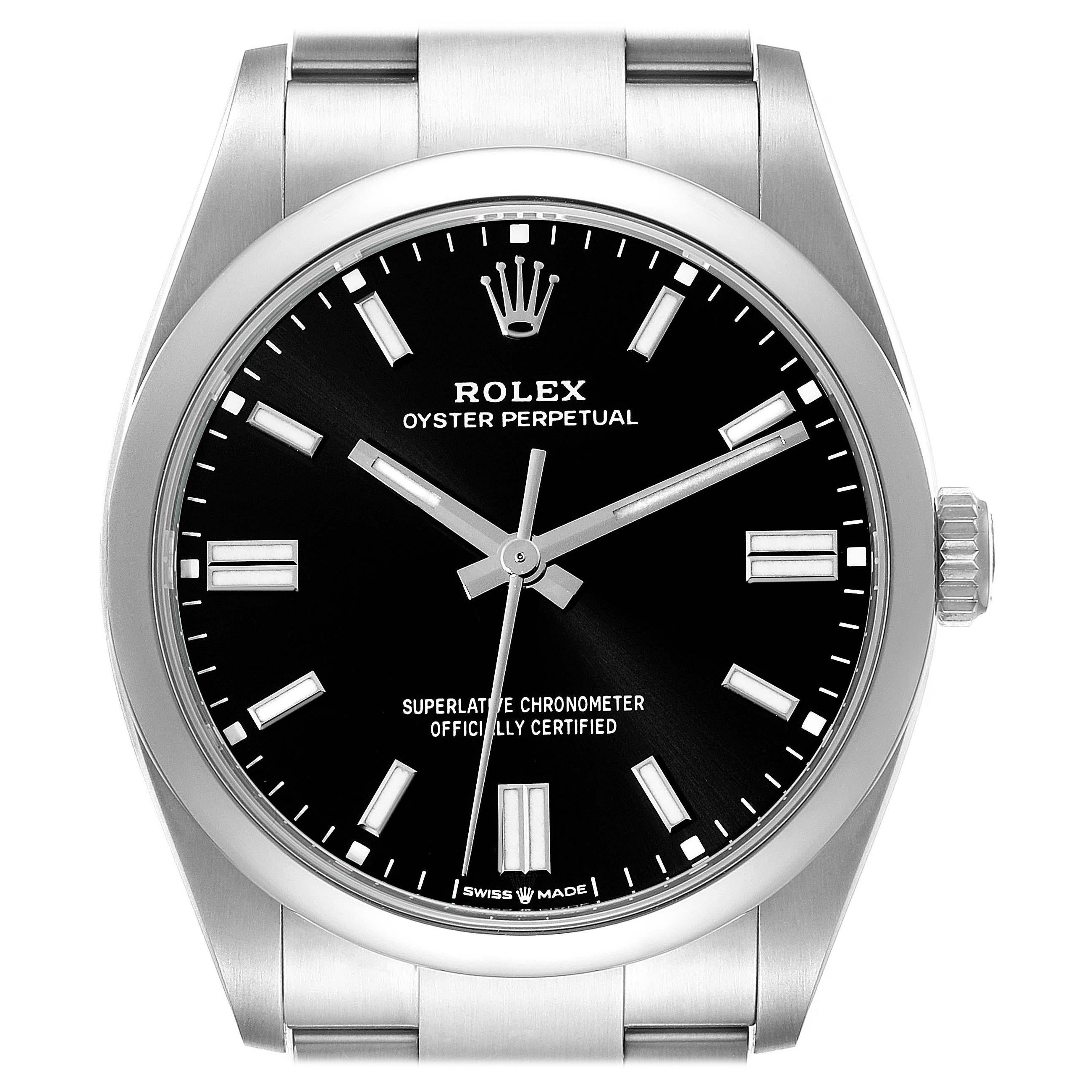 Rolex Oyster Perpetual Black Dial Steel Mens Watch 126000 Box Card For Sale