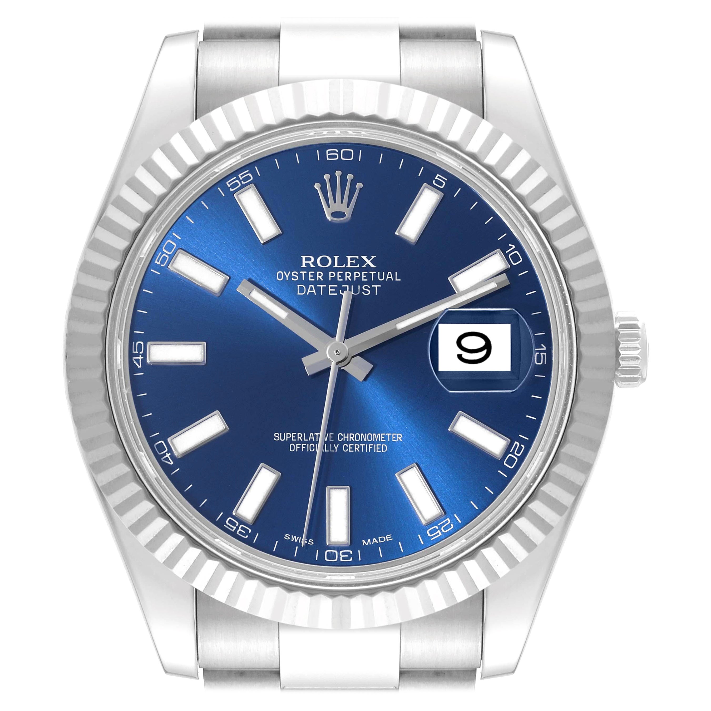 Rolex Datejust II 41 Blue Dial Steel White Gold Mens Watch 116334 For Sale
