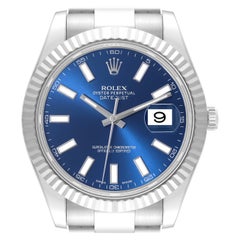 Used Rolex Datejust II 41 Blue Dial Steel White Gold Mens Watch 116334