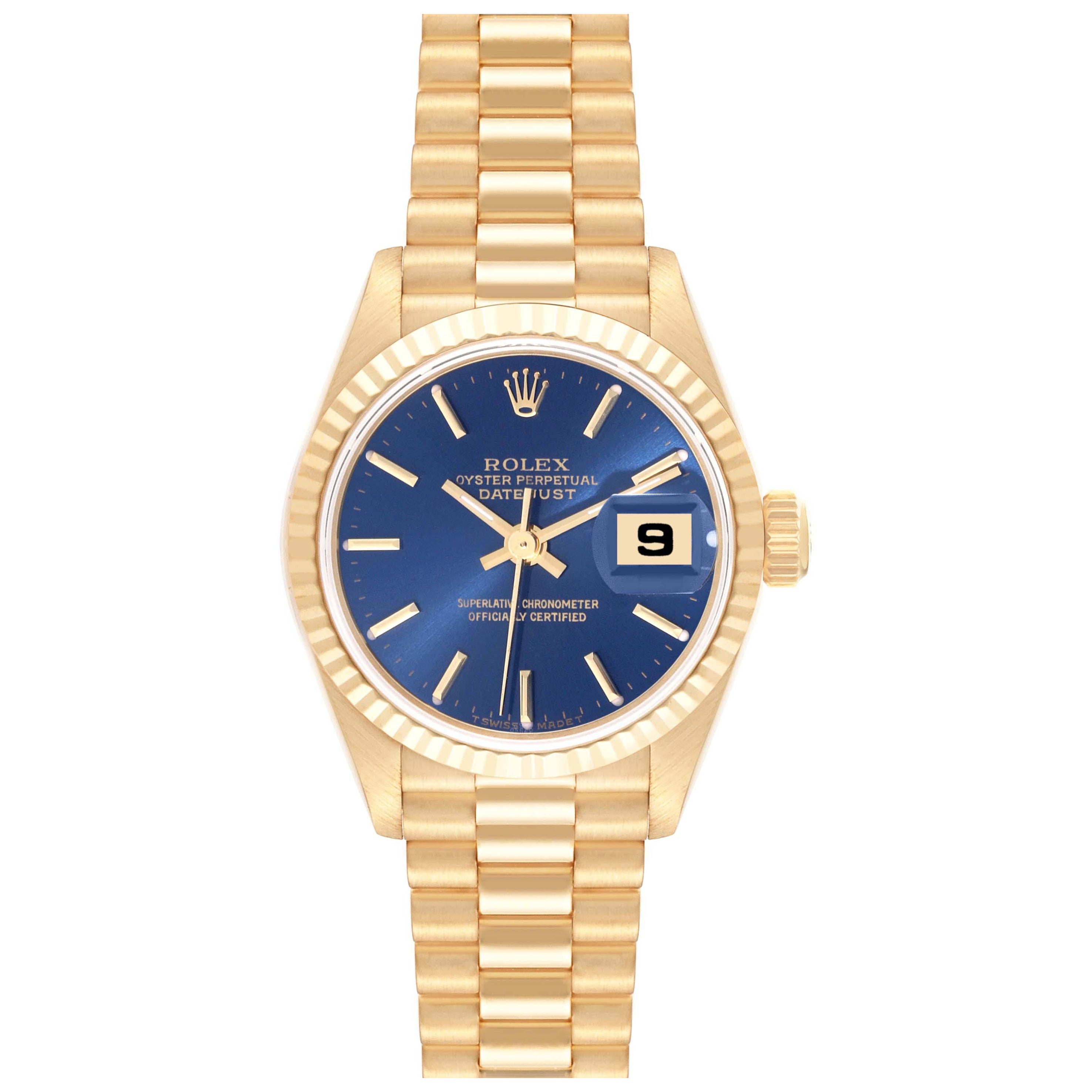 Rolex President Datejust 26mm Yellow Gold Blue Dial Ladies Watch 79178 For Sale