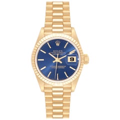 Vintage Rolex President Datejust 26mm Yellow Gold Blue Dial Ladies Watch 79178