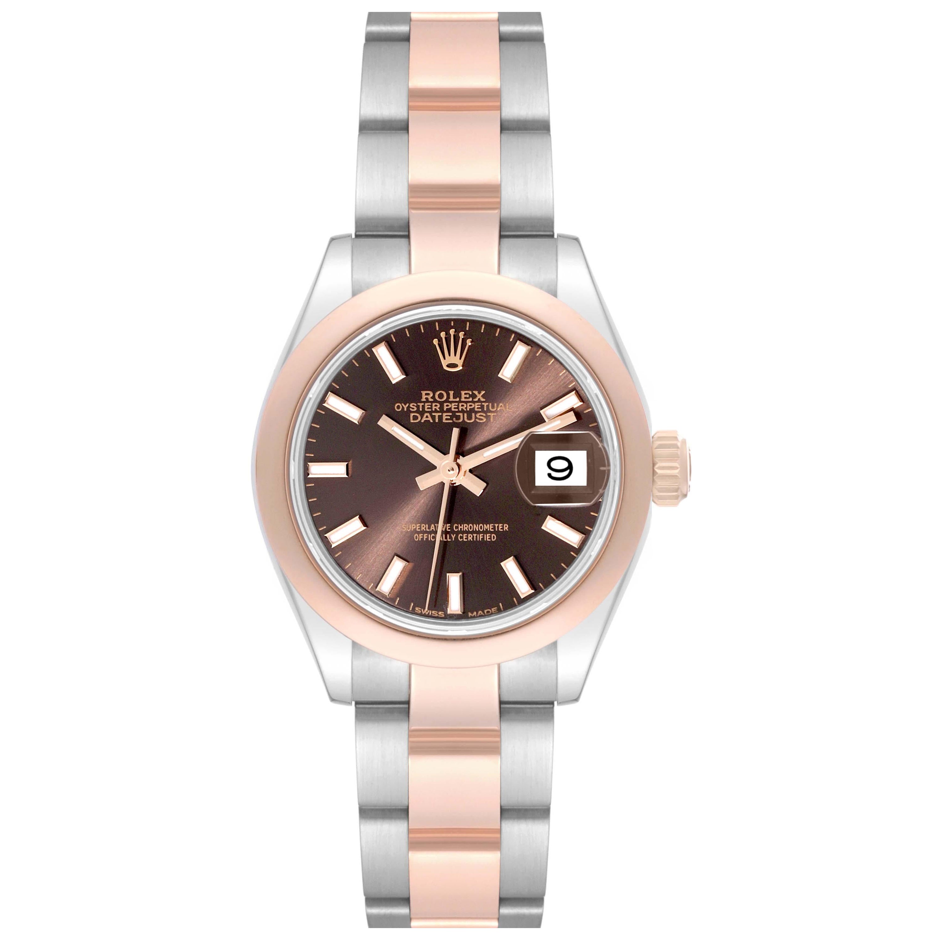 Rolex Datejust Steel Rose Gold Brown Dial Ladies Watch 279161 Box Card For Sale