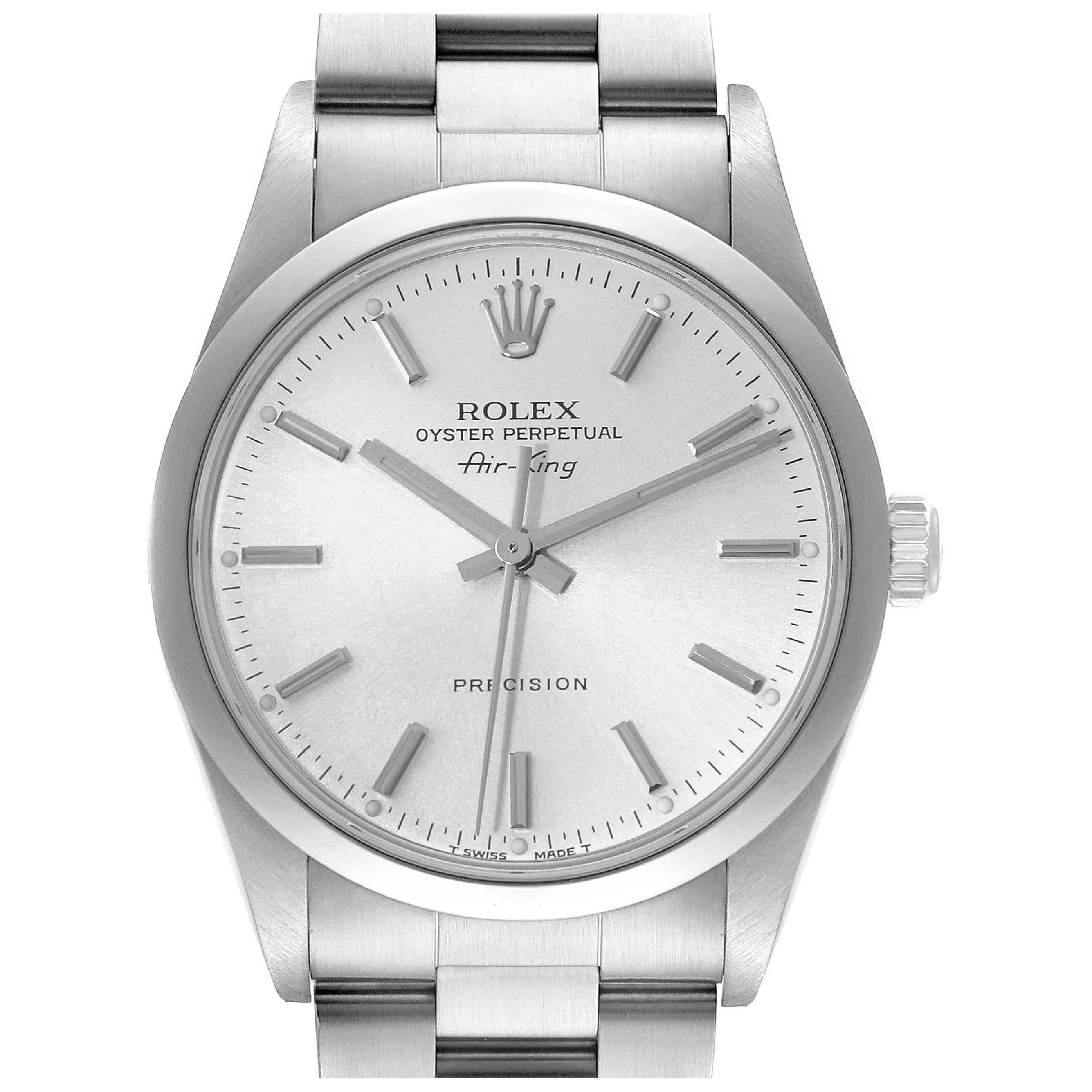 Rolex Air King Silver Dial Smooth Bezel Steel Mens Watch 14000 Box Papers For Sale