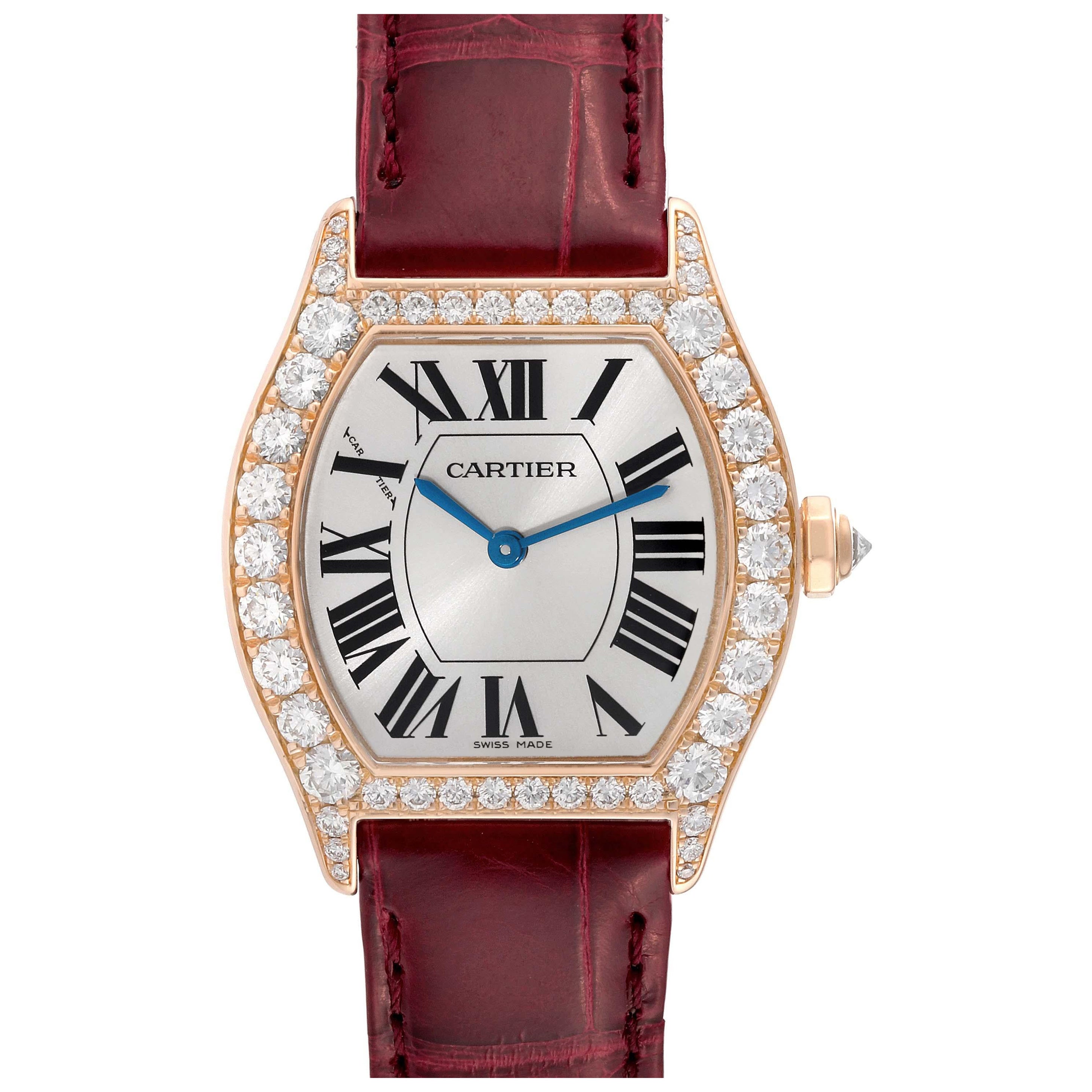 Cartier Montre Tortue en or rose avec lunette en diamants pour femmes WA507031 en vente