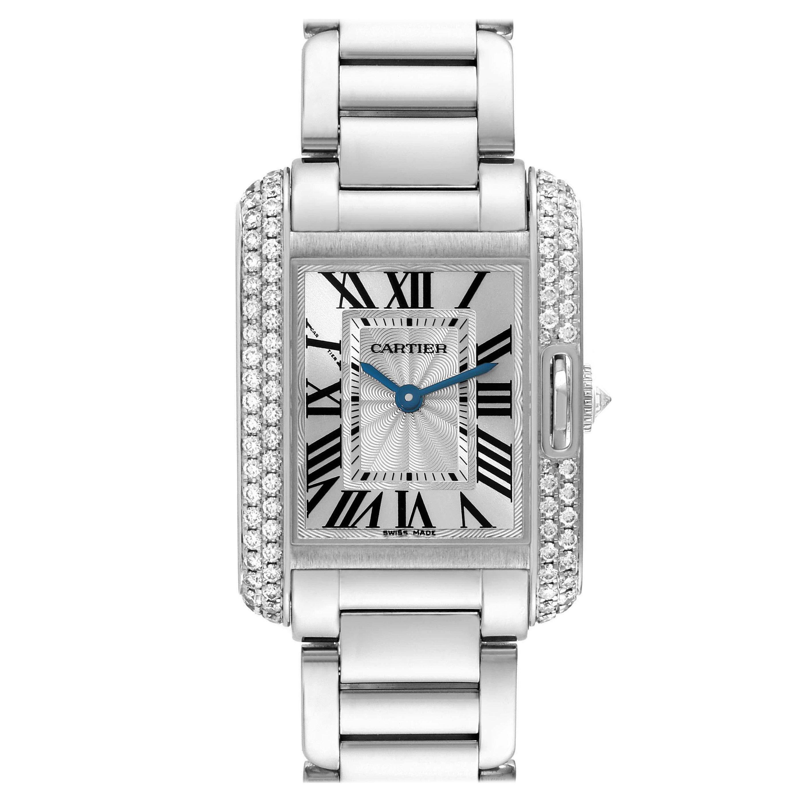 Cartier Tank Anglaise White Gold Diamond Ladies Watch WT100008 For Sale