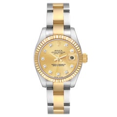 Rolex Datejust Diamond Dial Steel Yellow Gold Ladies Watch 179173 Box Papers