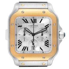 Cartier Santos XL Chronograph Steel Yellow Gold Mens Watch W2SA0008 Box Card