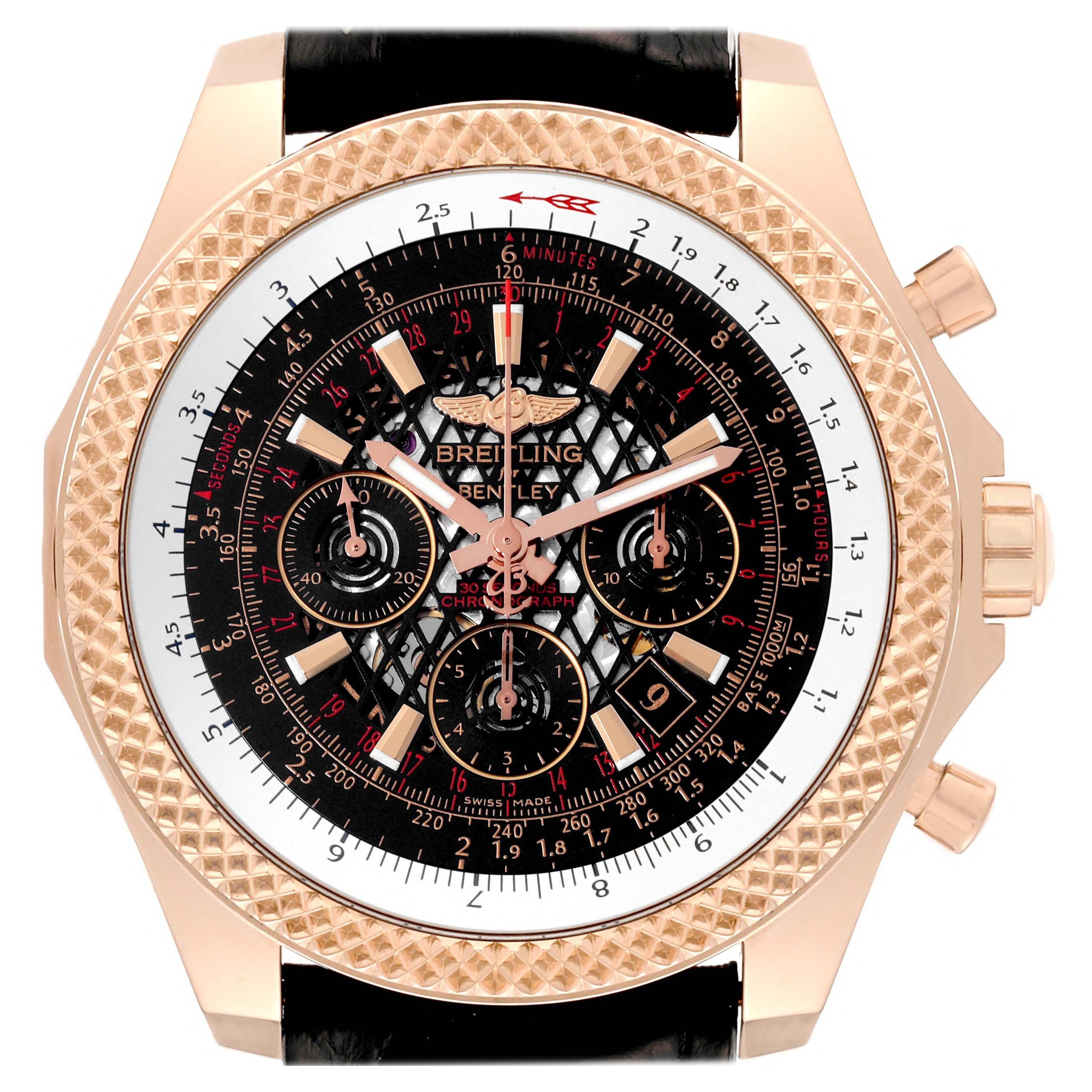 Breitling Bentley B06 Black Dial Rose Gold Mens Watch RB0611 Box Card For Sale