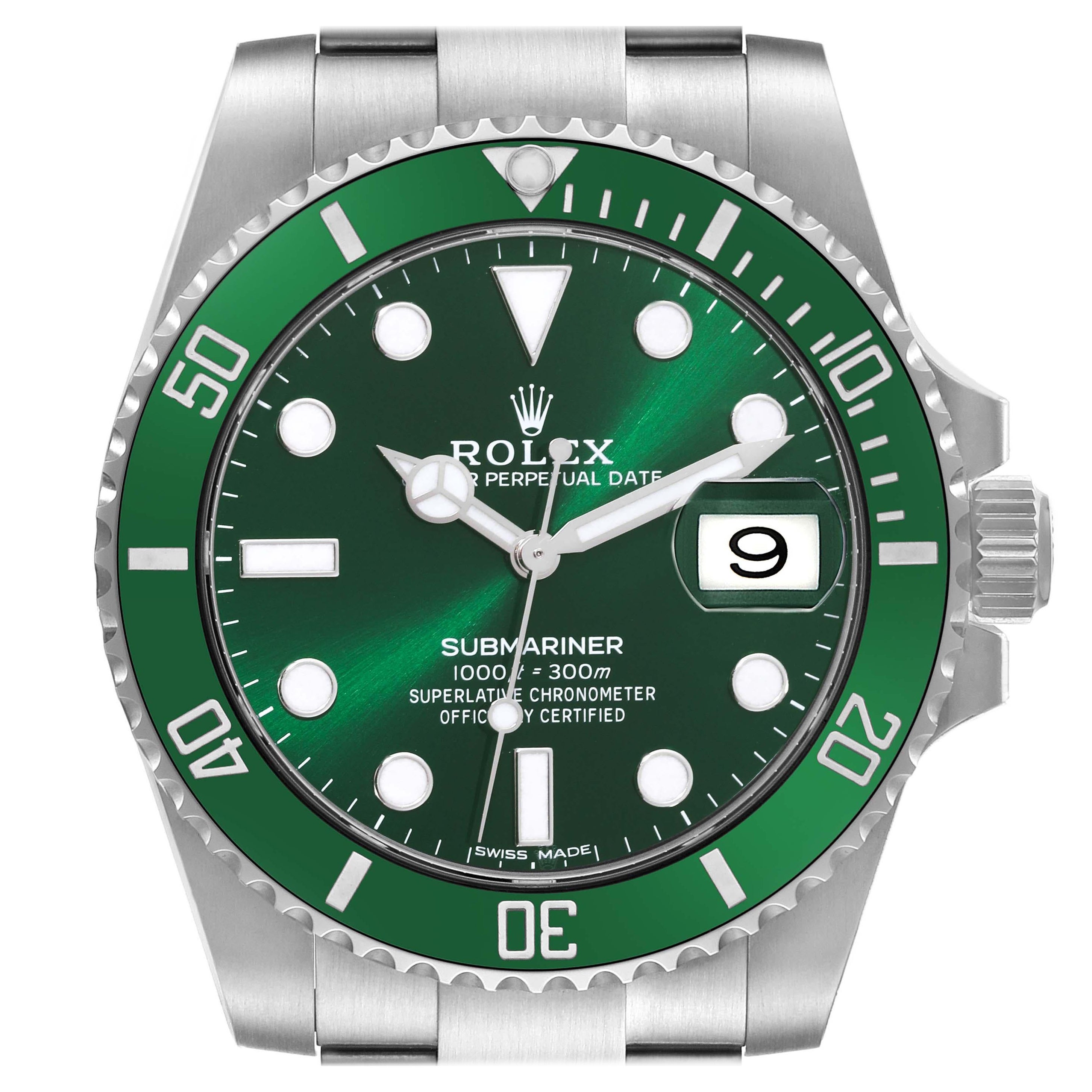 Rolex Submariner Hulk Green Dial Steel Mens Watch 116610LV Box Card For Sale