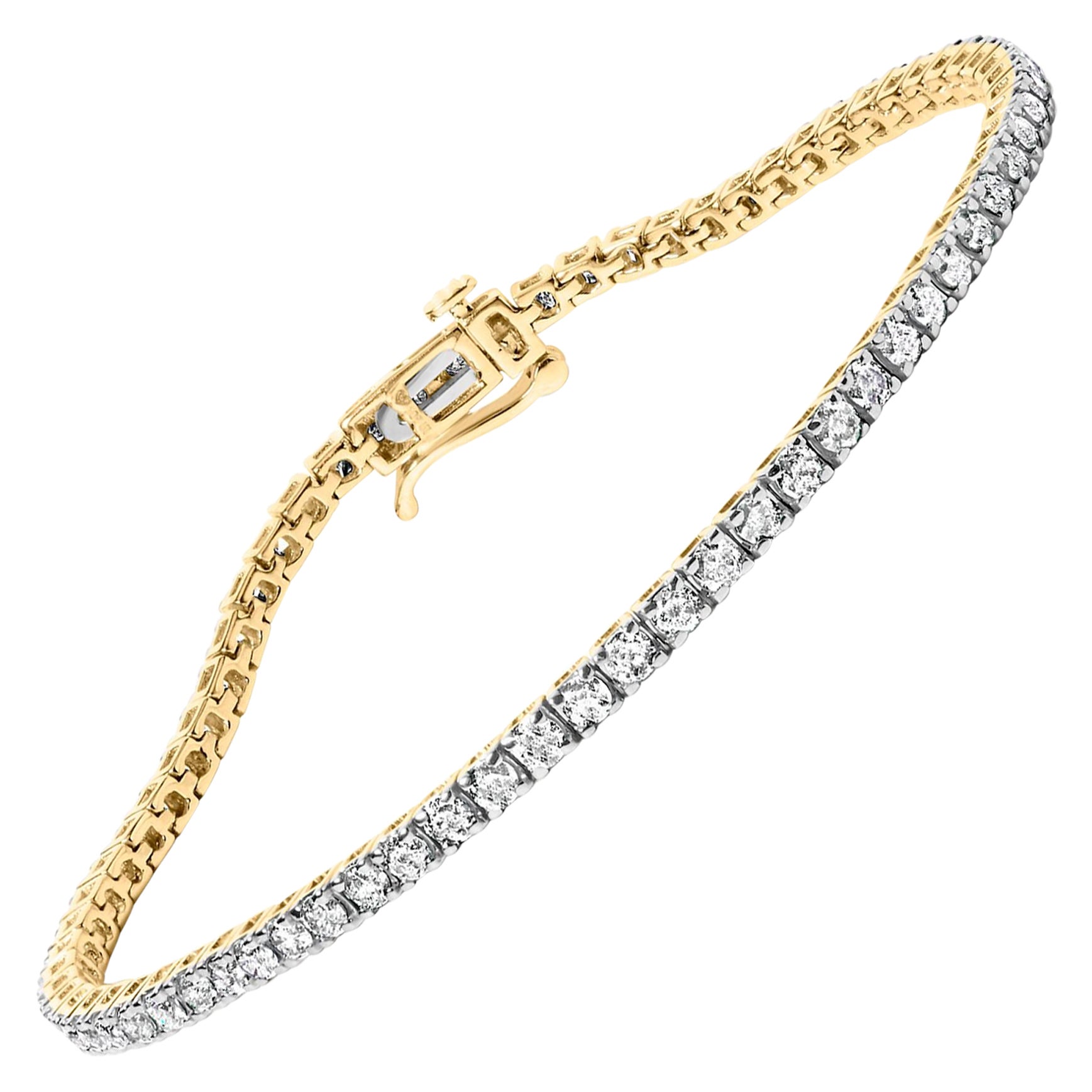 14K Yellow Gold Plated .925 Sterling Silver 3.0 Cttw Diamond Tennis Bracelet For Sale