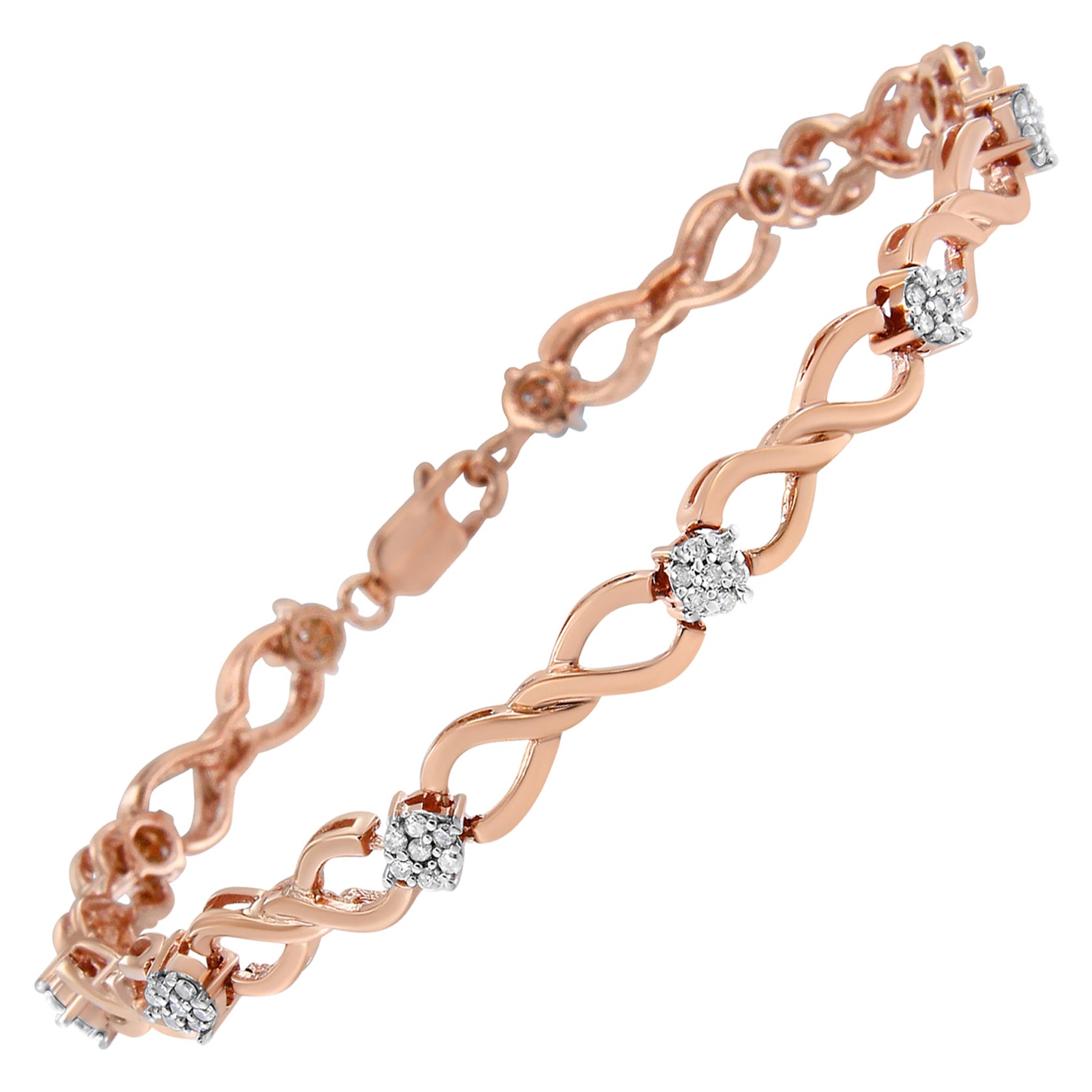 10K Rose Gold 1/2 cttw Diamond Cluster and Infinity Weave Link Bracelet For Sale