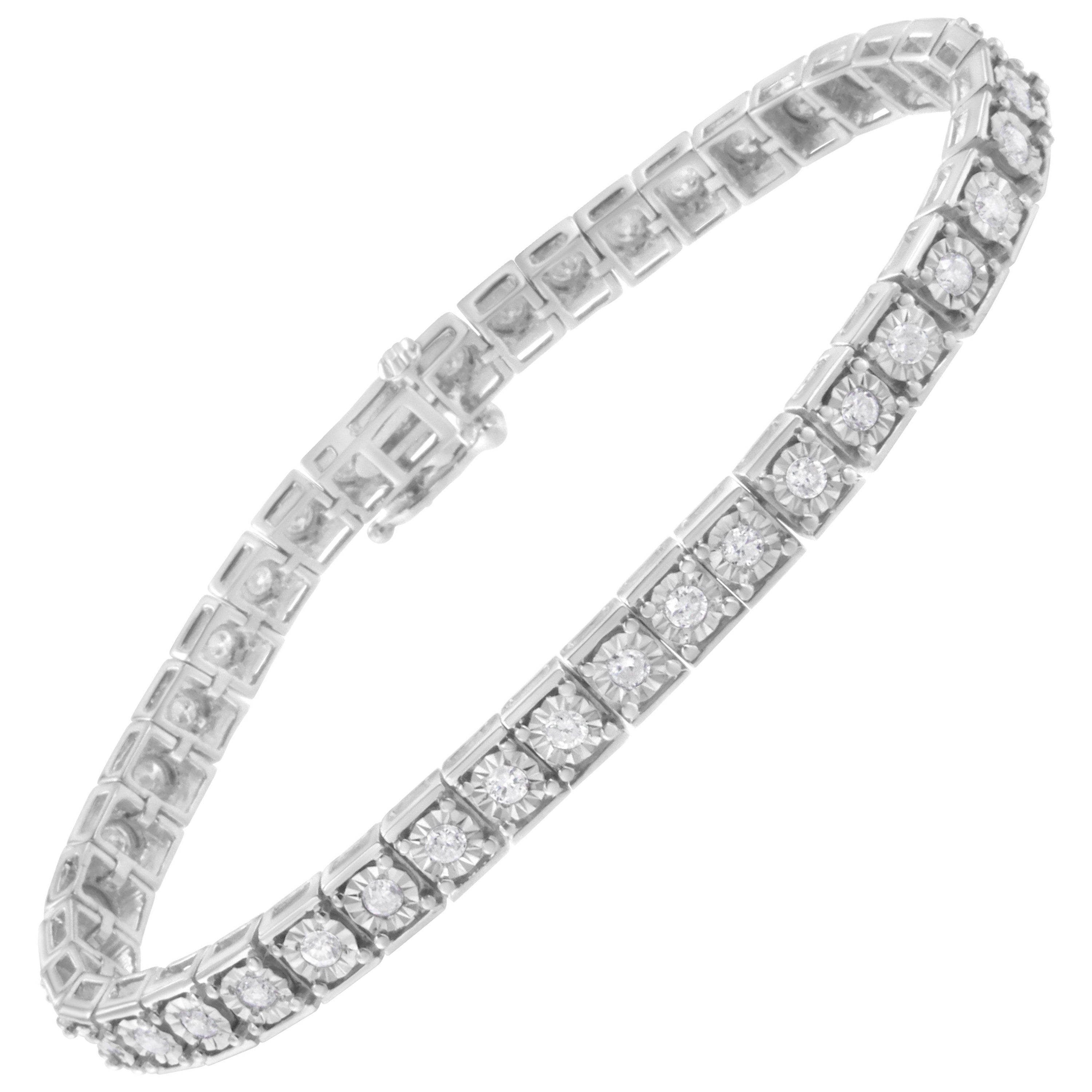 .925 Sterling Silver 2.0 Carat Diamond Square Frame Miracle-Set Tennis Bracelet For Sale