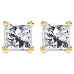 Clous d'oreilles solitaires en or jaune 14 carats certifiés IGI avec diamant carré de 1,00 carat