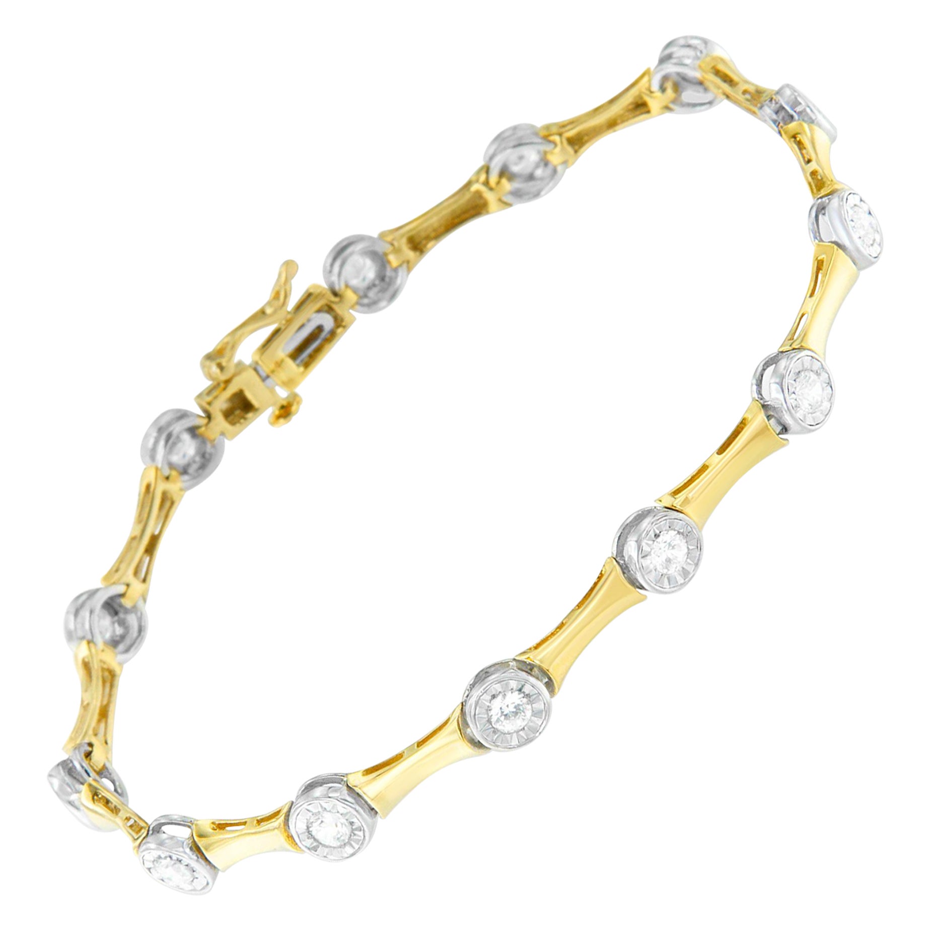 10K Yellow Gold Flashed Sterling Silver 1.0 Ct Diamond Bezel Style Link Bracelet For Sale