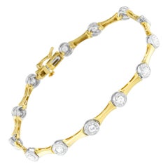 10K Yellow Gold Flashed Sterling Silver 1.0 Ct Diamond Bezel Style Link Bracelet