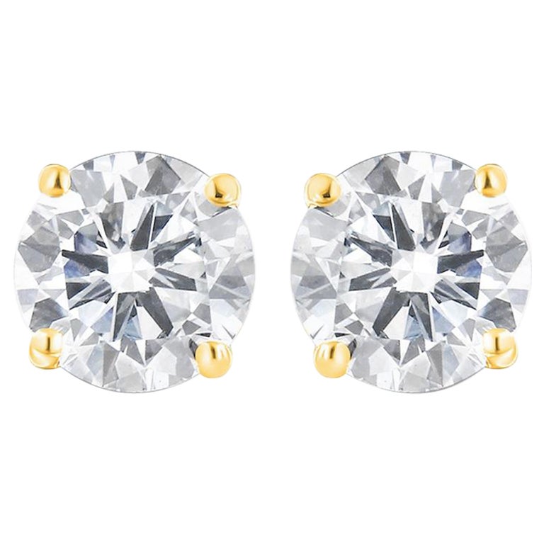 10K Yellow Gold 1.00 Cttw Round Diamond Classic Stud Earrings with Screw Backs For Sale