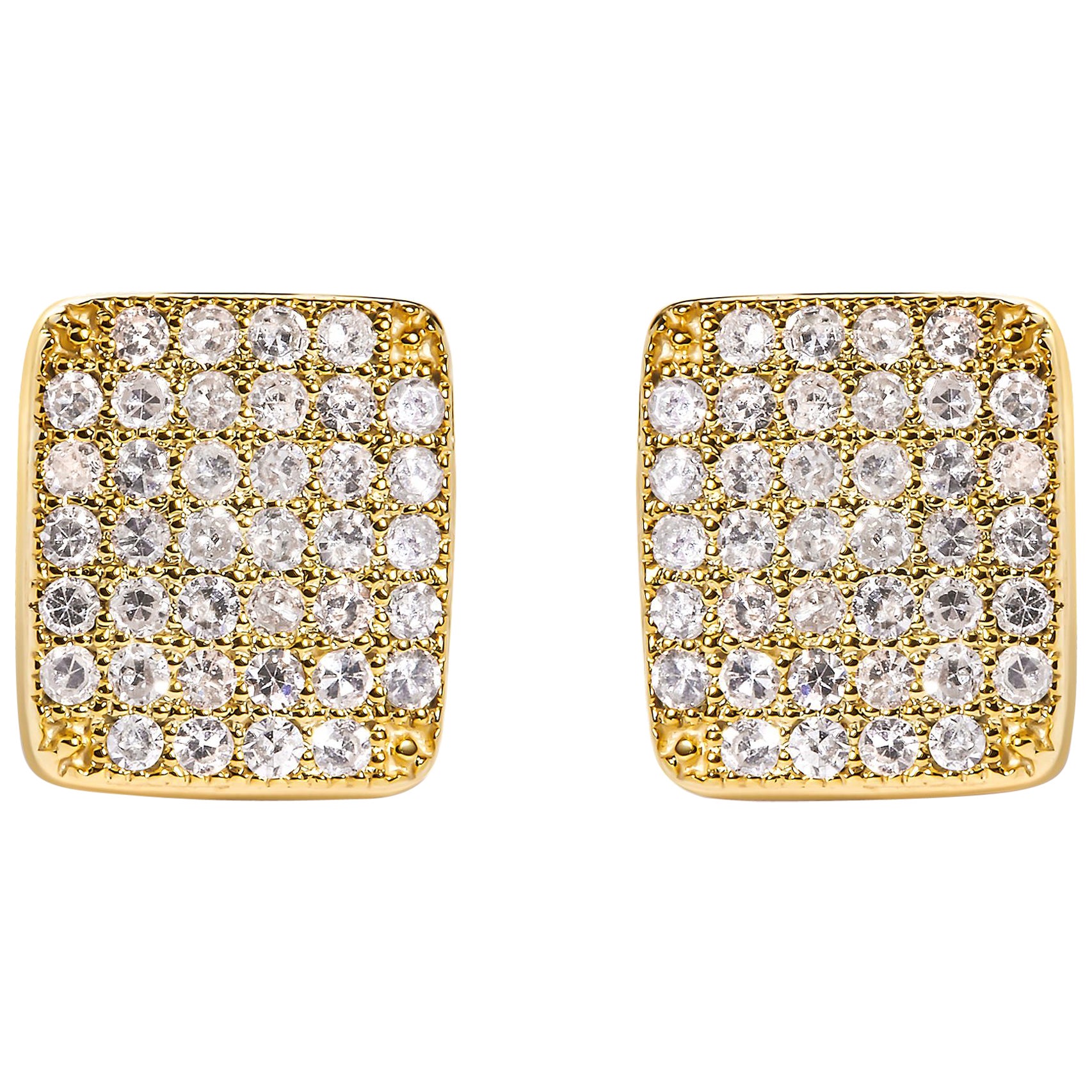 14K Yellow Gold 1/2 Cttw Diamond Square Shaped Composite Cluster Stud  Earrings