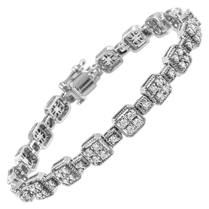 10K White Gold 2.0 Cttw Diamond Square Link Bracelet For Sale