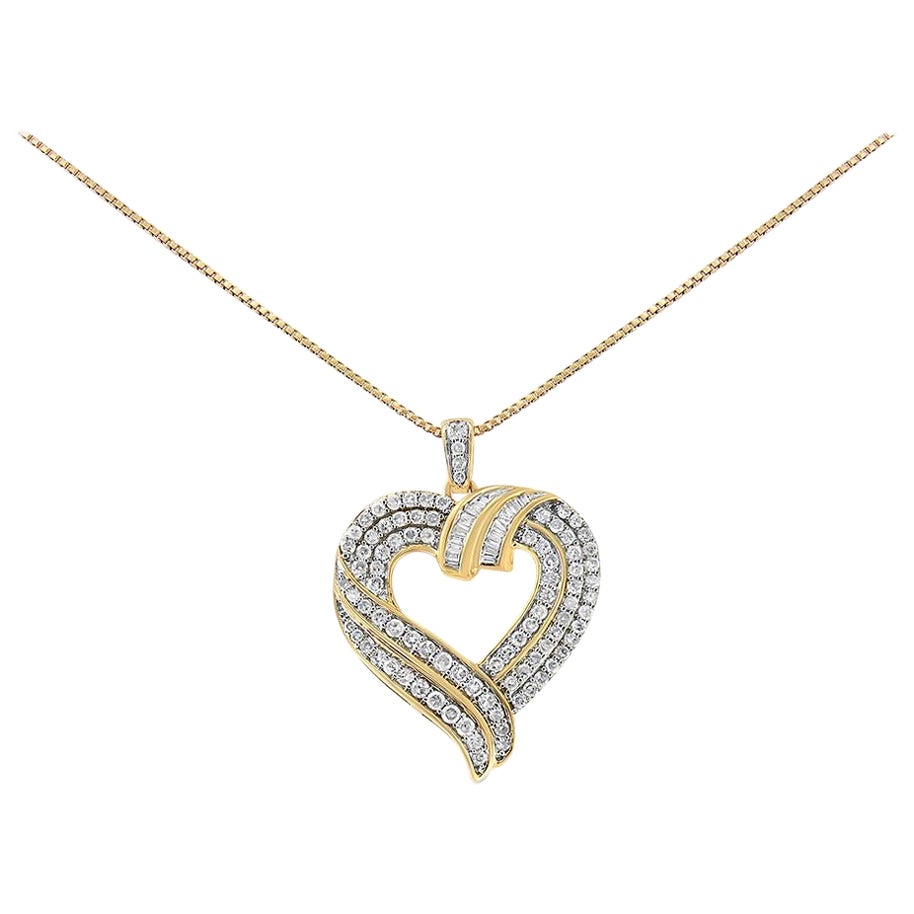 14K Yellow Gold Plated Silver 1 Ct Diamond Composite Open Heart Pendant Necklace For Sale