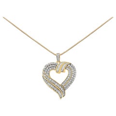 Collier pendentif cœur ouvert en argent plaqué jaune 14 carats composite de diamants 1 carat