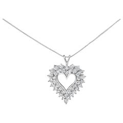 925 Sterling Silver 4.0 Cttw Diamond Two Row Open Heart 18" Pendant Necklace