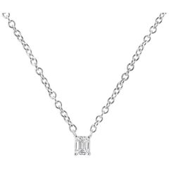 14K White Gold 1/5 Cttw Emerald Shape Solitaire Diamond 18" Pendant Necklace