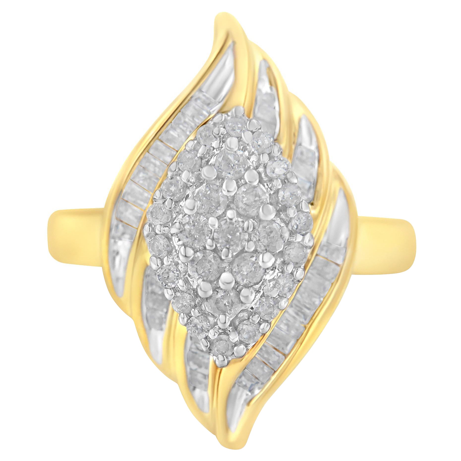 10K Yellow Gold 3/4 Cttw Diamond Cocktail Ring (I-J Color, I2-I3 Clarity) For Sale