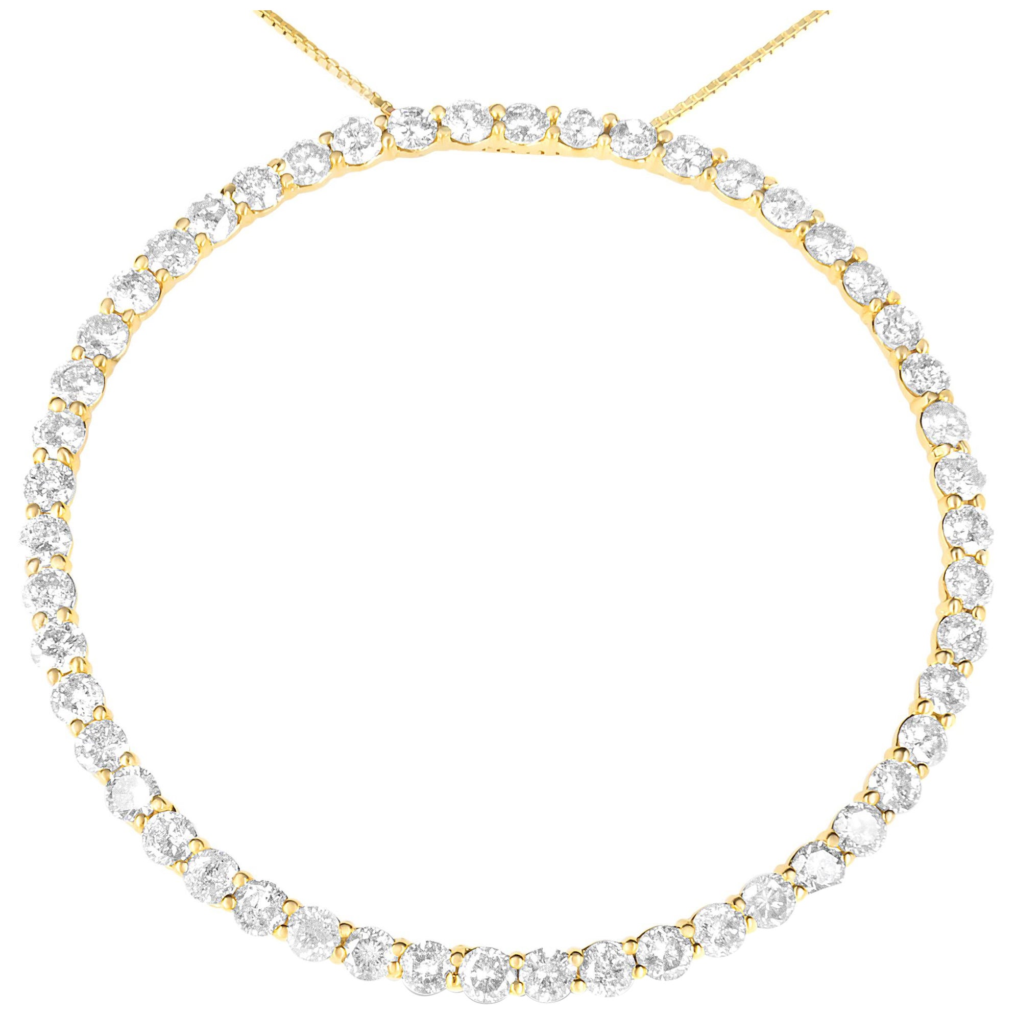 10K Yellow Gold Plated Silver 4.0 Cttw Diamond Circle Hoop Pendant Necklace For Sale