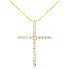 10K Yellow Gold 2.0 Cttw Round Diamond Cross Pendant Necklace with Box Chain