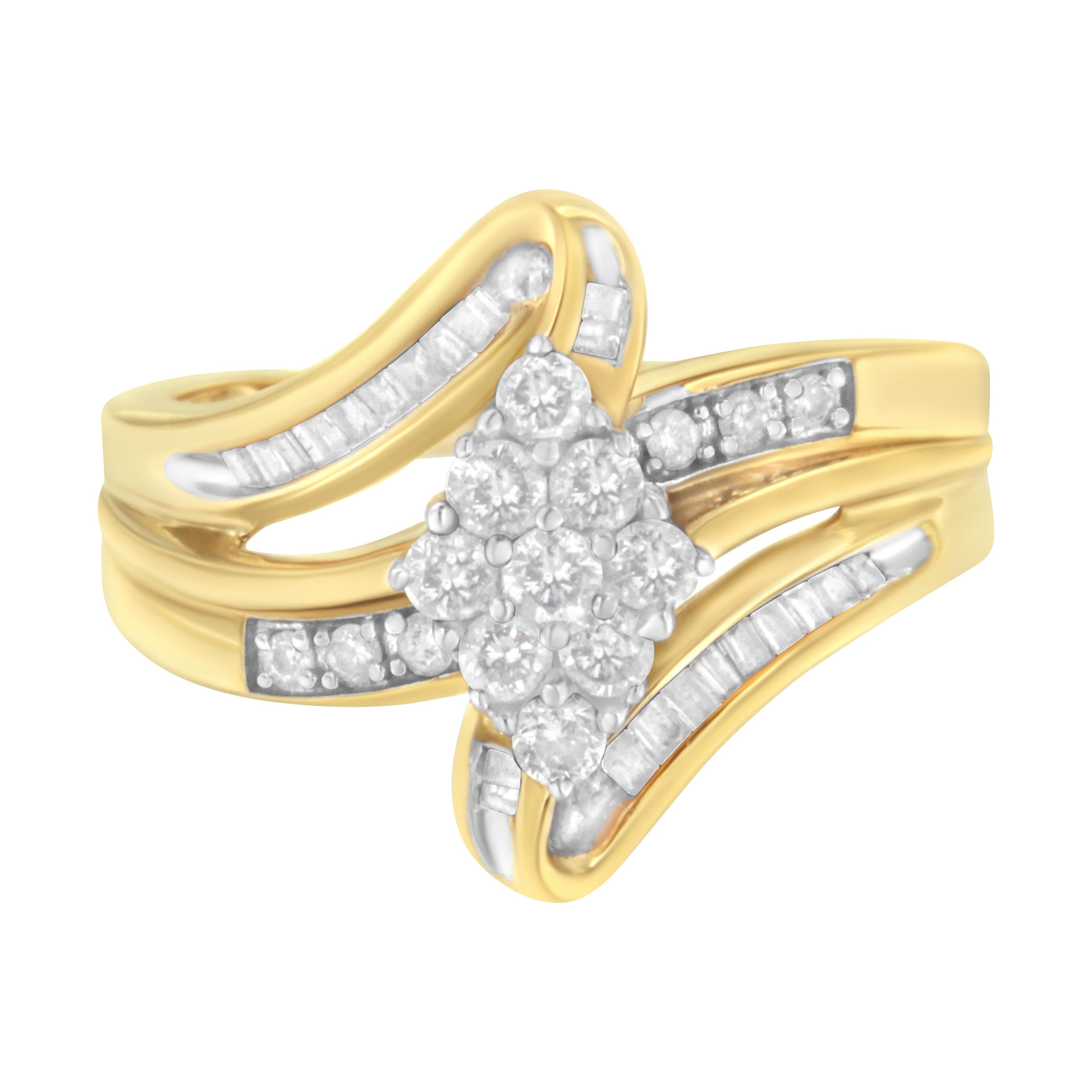 10K Yellow Gold 1/2 cttw Diamond Cluster Cocktail Ring For Sale