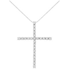 .925 Sterling Silver 2 1/2 cttw Diamond Cross Pendant Necklace (H-I, I2-I3)