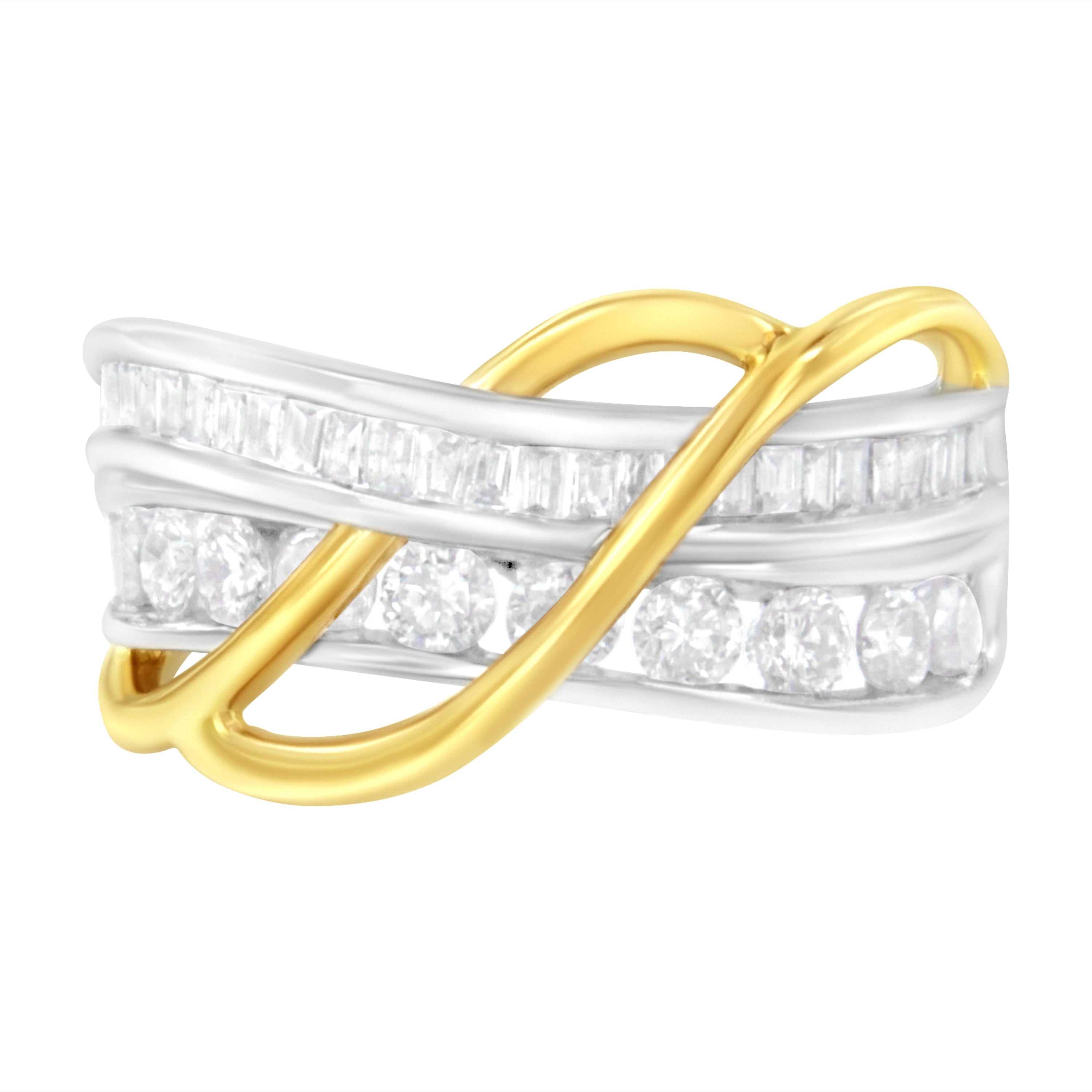 10K White and Yellow Gold 1 1/10 cttw Channel-Set Diamond Bypass Band Ring For Sale