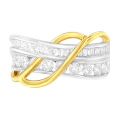 10K Weiß- und Gelbgold 1 1/10 cttw Bypass-Ring mit Diamanten in Kanalfassung