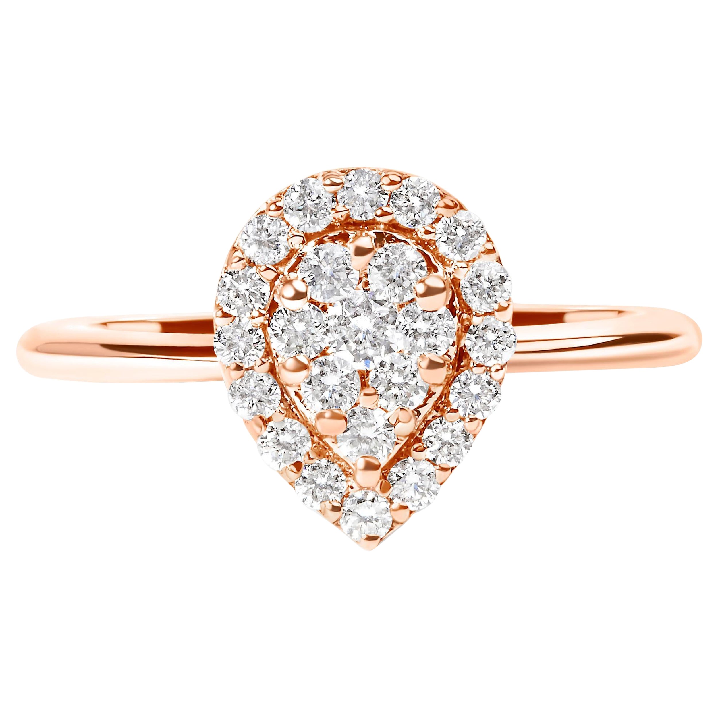 10K Rose Gold 3/8 Cttw Round-Cut Diamond Pear Promise Ring