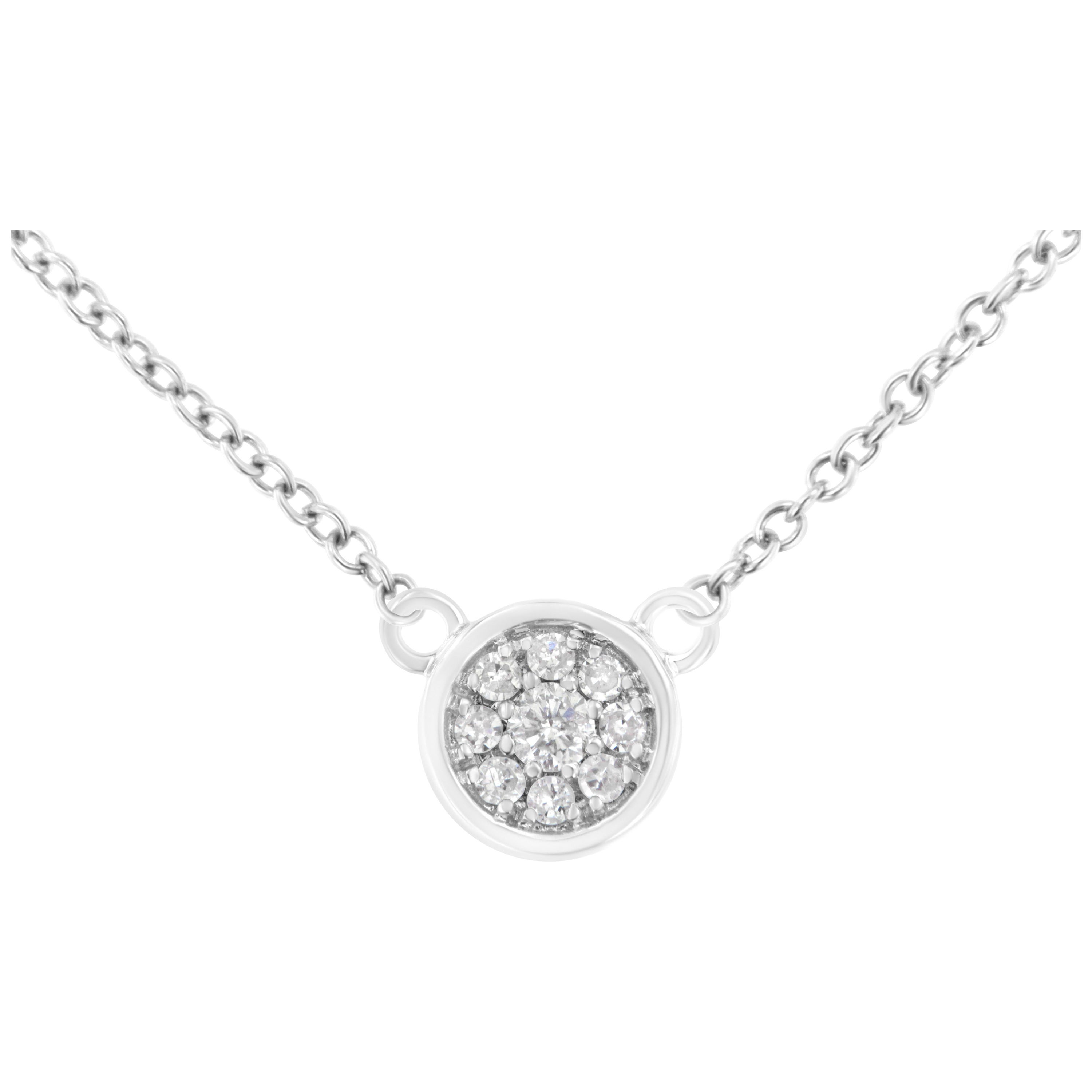 10K White Gold 1/4 Cttw Diamond Flower Adjustable 16-18" chain Pendant Necklace For Sale
