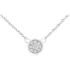 10K White Gold 1/4 Cttw Diamond Flower Adjustable 16-18" chain Pendant Necklace