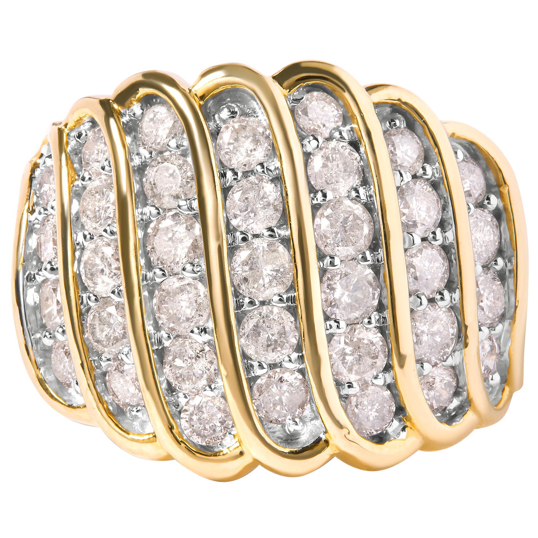 14K Yellow Gold Plated .925 Sterling Silver 2.0 Cttw Diamond Multi Row Band Ring For Sale