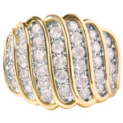 Bague à plusieurs rangées en or jaune 14 carats plaquée argent sterling 925 avec 2,0 carats de diamants