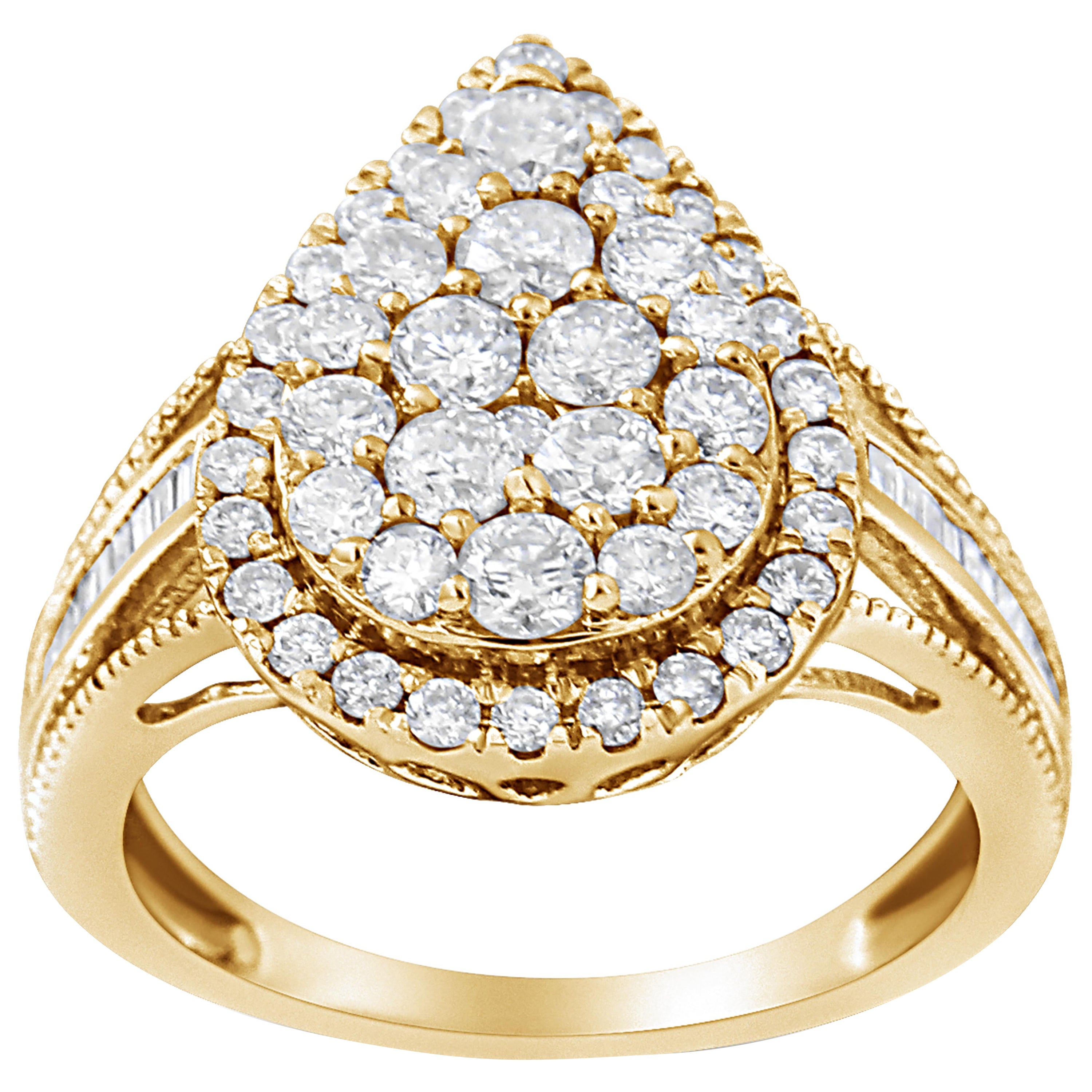 10K Yellow Gold Plated .925 Sterling Silver 1 1/2 Cttw Diamond Cocktail Ring For Sale