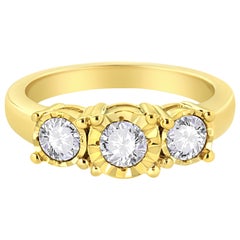 14 Karat Gelbgold über Sterlingsilber 1,0 Karat Diamant Verlobungsring mit drei Steinen