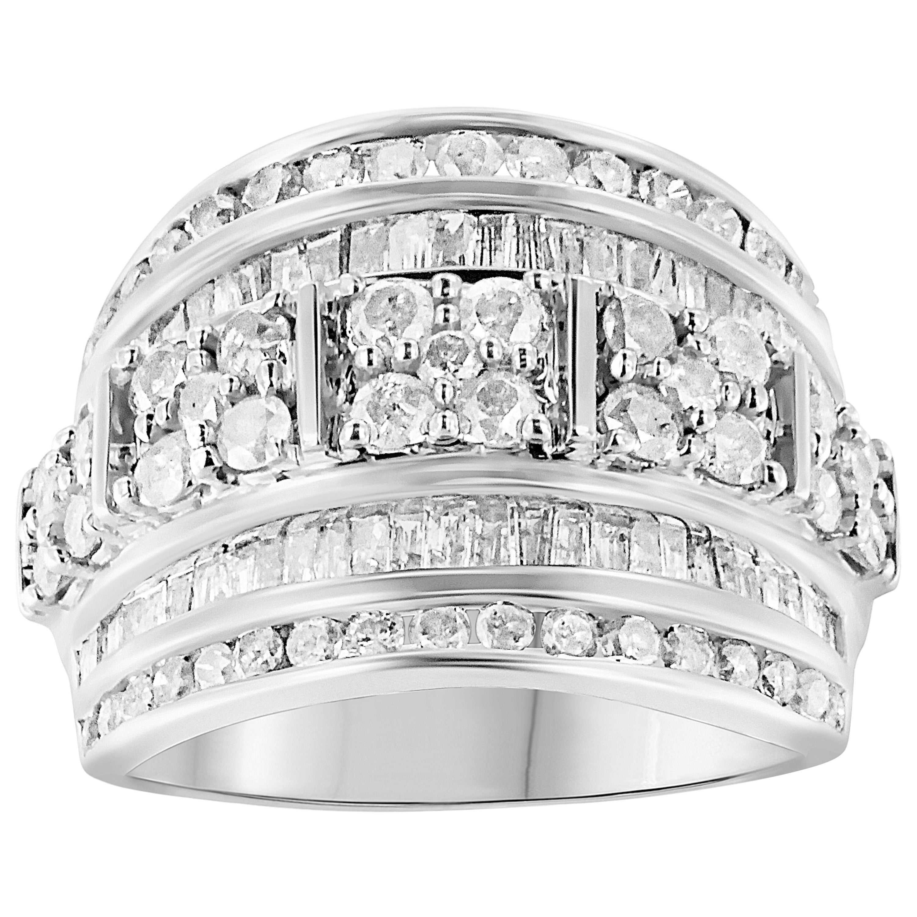 .925 Sterling Silver 2.0 Cttw Diamond Multi-Row Tapered Cocktail Ring en vente
