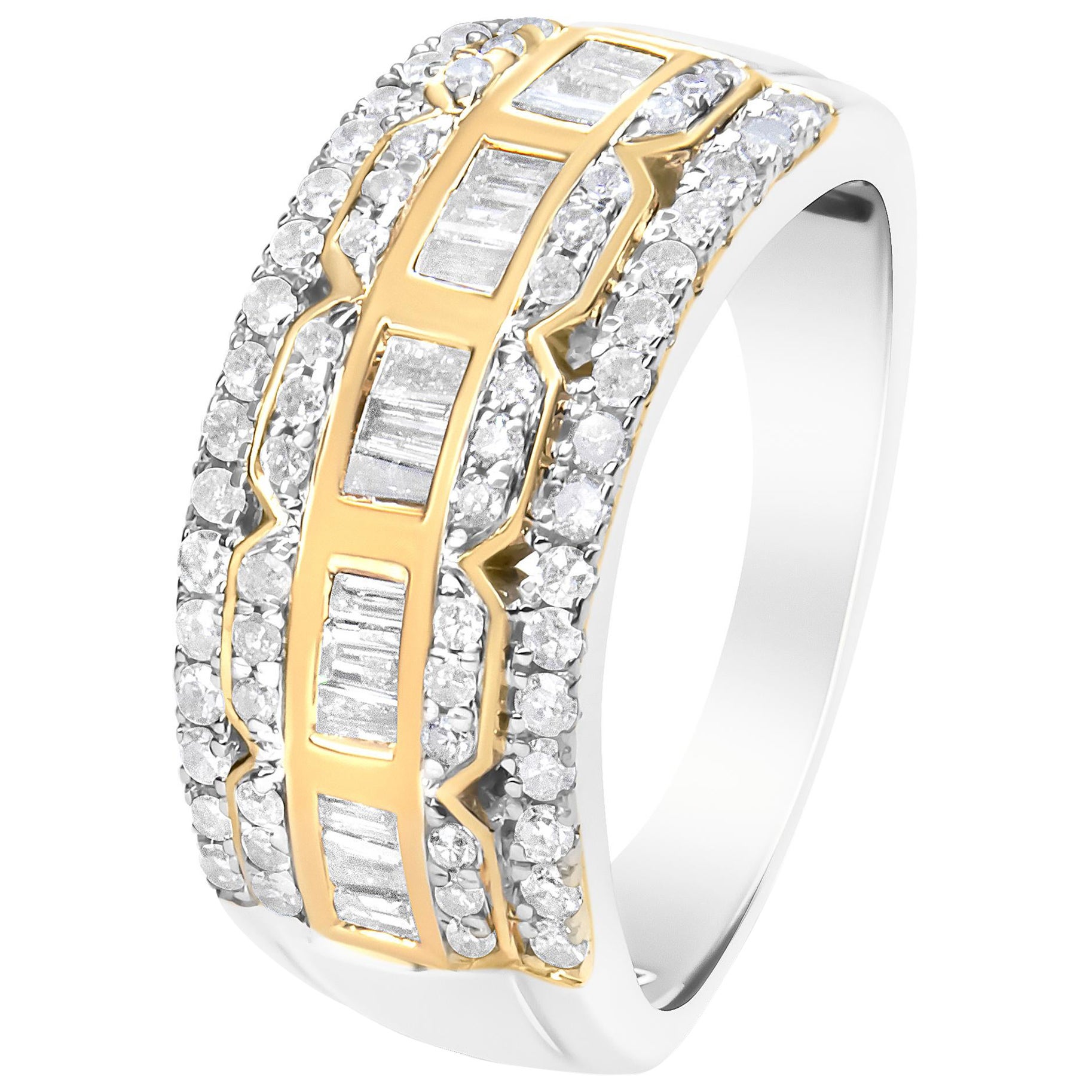 10K White and Yellow Gold 1.00 Cttw Diamond Art Deco Multi-Row Ring Band For Sale